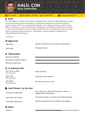 Fizik Öğretmeni CV Örnekleri cv indir